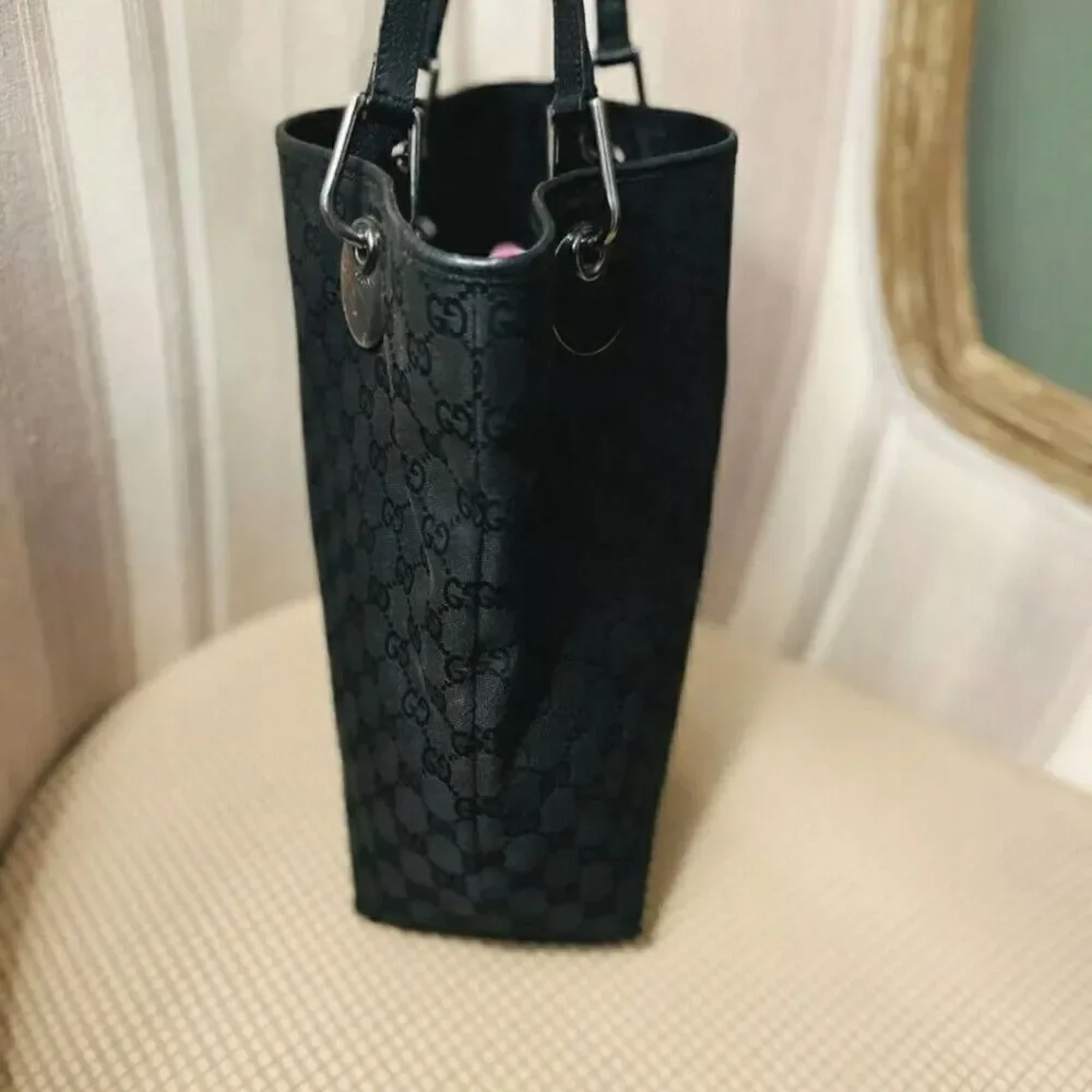 Authentic GUCCI BLACK ECLIPE  Monogram Fabric & LEATHER Tote Bag  120836-112958
